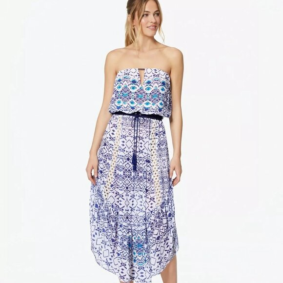 Luana Marina Combo Embroidered Midi Cover Up Strapless Dress